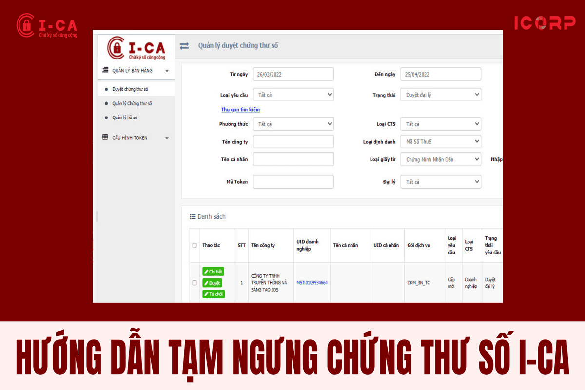 Hướng dẫn tạm ngưng chứng thư số I-CA